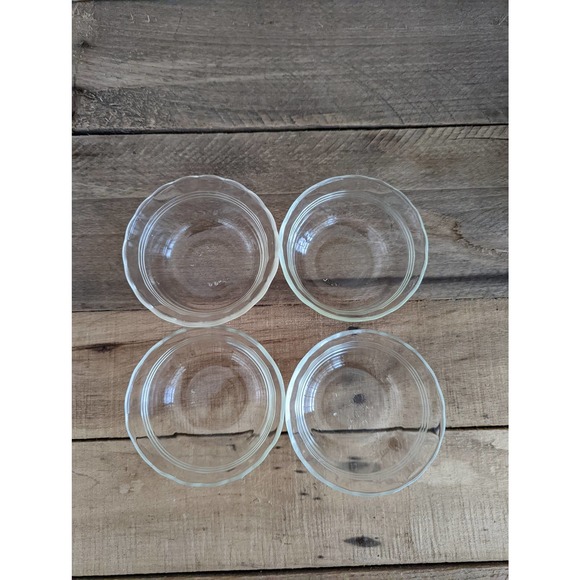 Vtg Set of 4 Pyrex Clear Glass Scalloped Edge 3 Ringed Custard Cups #463 - 6 oz - Picture 4 of 8